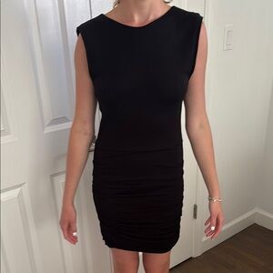 Maje Black Ruched Mini Dress Crew Neck Sleeveless